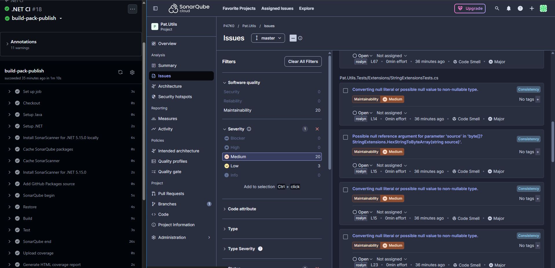 SonarCloud issues screenshot