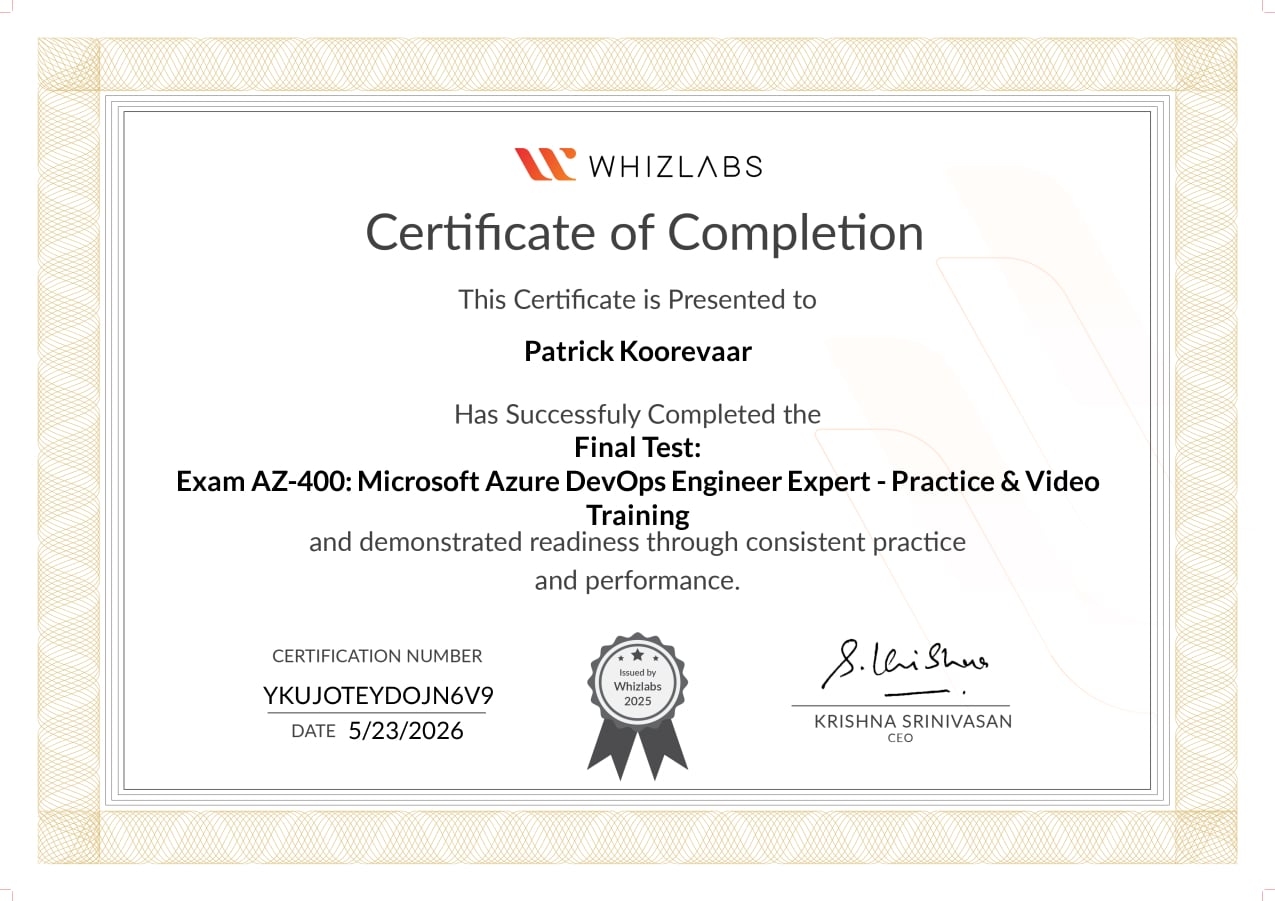 Whizlabs AZ-400 final mock certificate