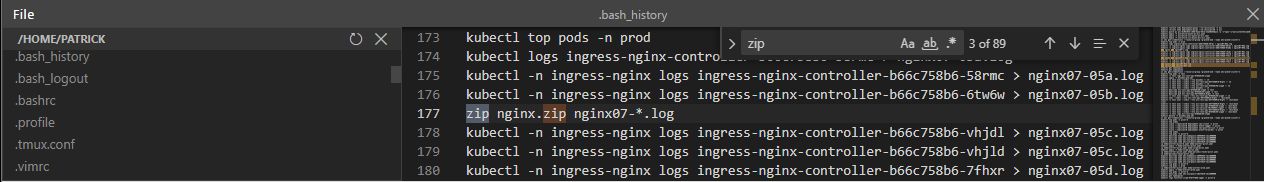Bash history search screenshot