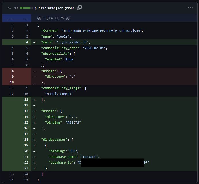 Wrangler config diff screenshot