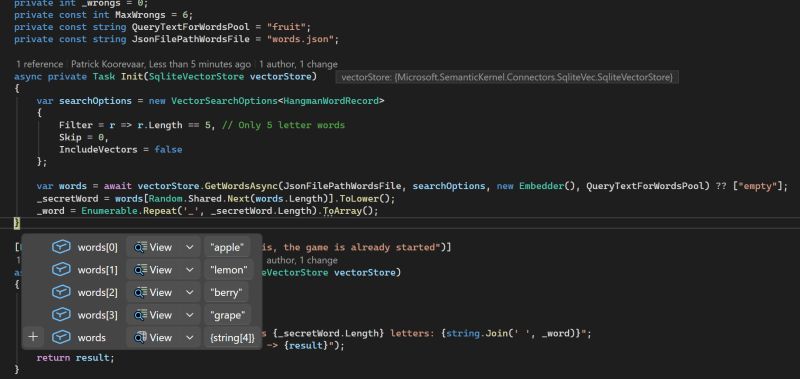 Vector store word-selection code screenshot