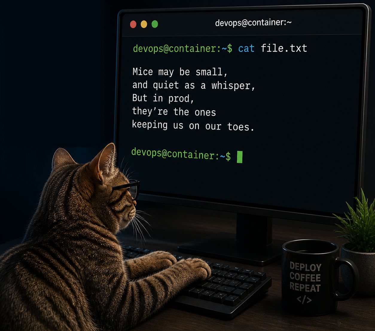 Cat using the cat command, illustration